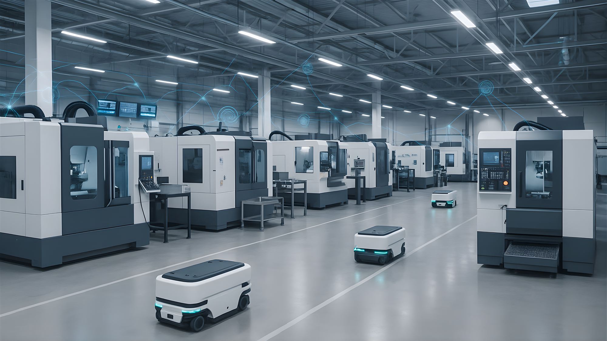 Ziel: helle, vernetzte Fertigung mit modernen Maschinen und autonomen Transportrobotern